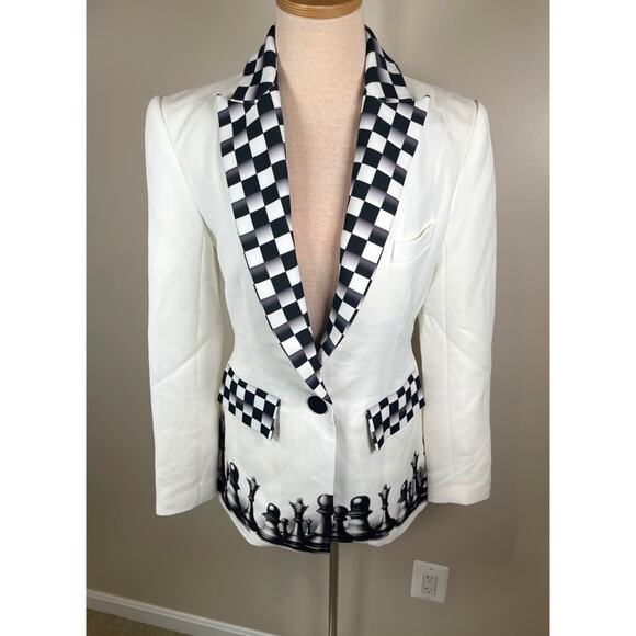 Love McNicoll Celine Chess Black and White Checkered Blazer Size Medium - Picture 5 of 12